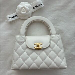 NWT 🖤 CHANEL 24P White Leather Small Nano Shopper Kelly Bag